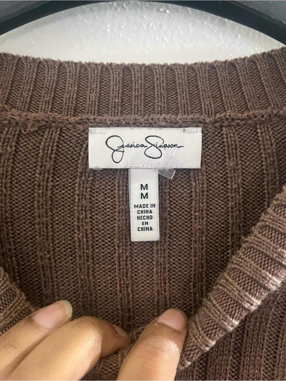 Jessica Simpson women’s Ribbed Crewneck Sweater in Chocolate Brown - Picture 3 of 3